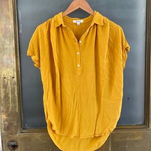 Madewell Mustard Yellow Drapey Popover Blouse Relaxed Short Sleeve S